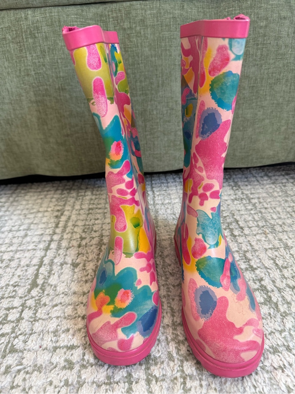 Magellan Womens Size 5B Pink Floral Tall Rain Boots Rubber Waterproof